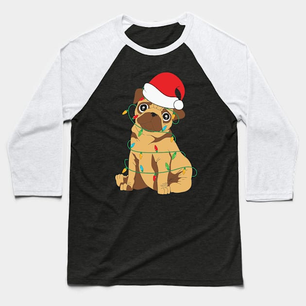 Cute Pug Christmas Tree Baseball T-Shirt by BadDesignCo